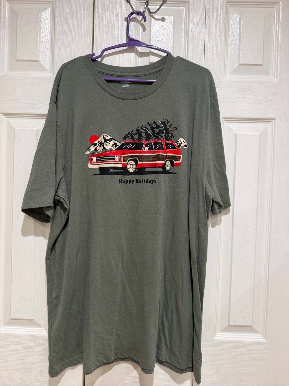 Old Navy Olive Green Short-Sleeve Tee with Red Wagon Graphic